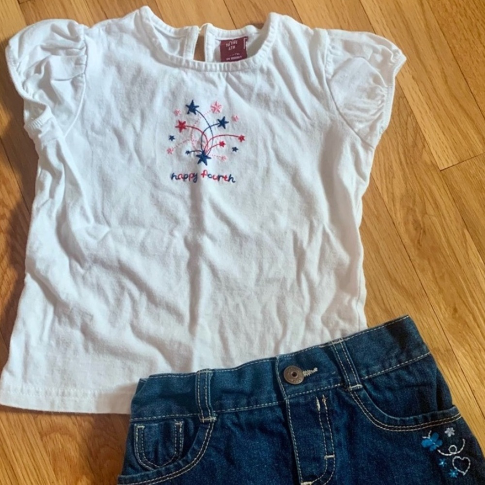Red, White and Blue Girls’ 5T Fireworks Shirt and Osh Kosh Denim Skirt